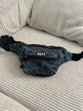 Neff Black Belt Bag with Teal Leaf Print